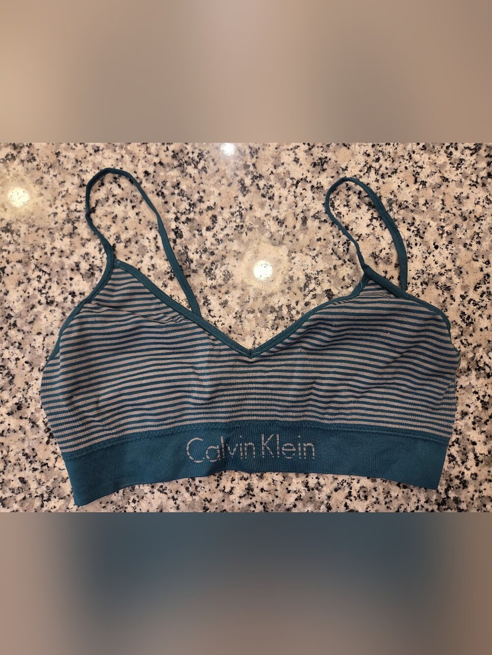 Calvin Klein Teal and Light Blue Striped Wireless Bralette